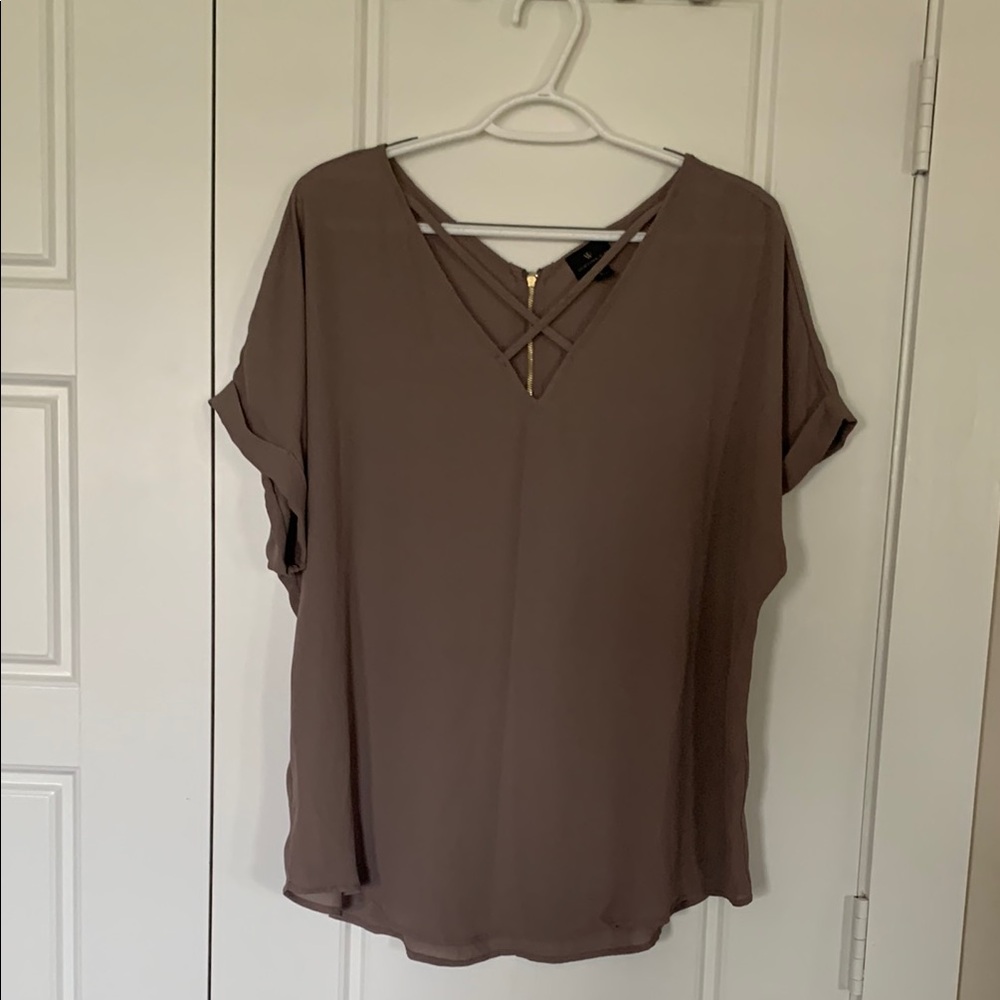 Worthington Brown Dolman Sleeve Tie Front Blouse